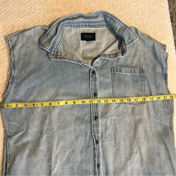 RISEN Womens Jean Denim Shirt Sleeveless Denim Button-Up Shirt Casual Small - Picture 4 of 12